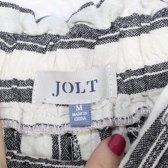 Jolt Womens Black White Striped Wide Leg Tie Paper Bag Linen Pants Size M - Picture 4 of 9
